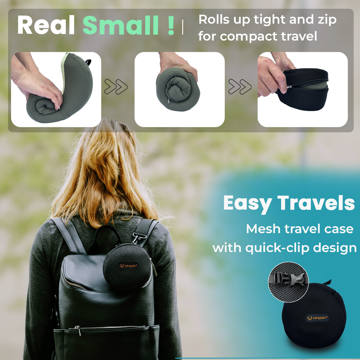 cesperi travel pillow avocado green small packed real small