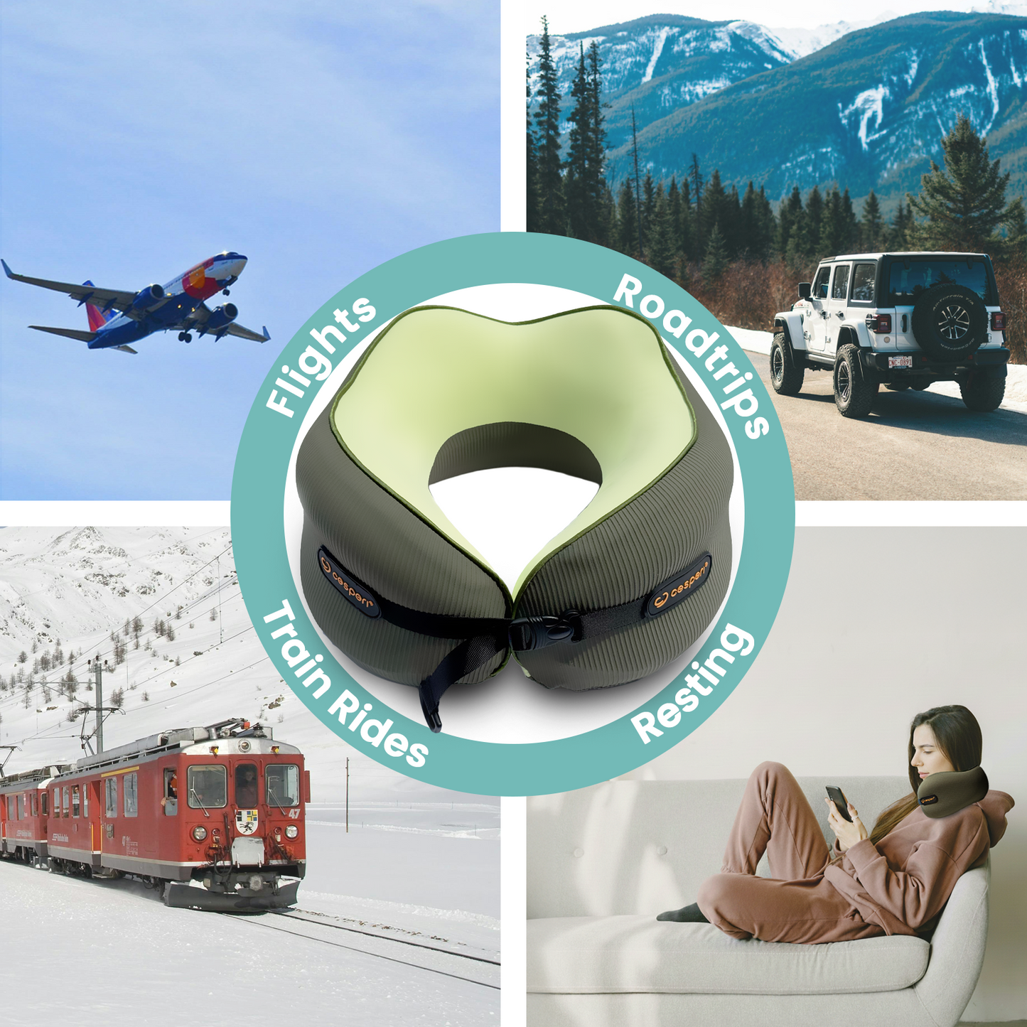 Cesperi® Travel Neck Pillow (Avocado Green) - Large