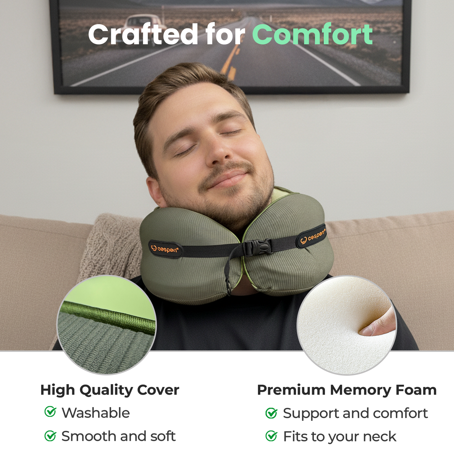 Cesperi® Travel Neck Pillow (Avocado Green) - Large