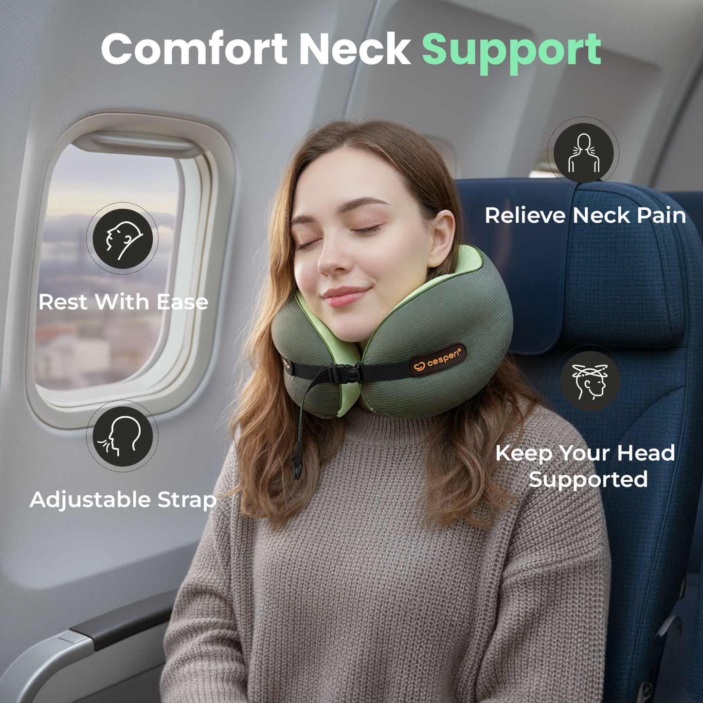 Cesperi® Travel Neck Pillow (Avocado Green) - Small